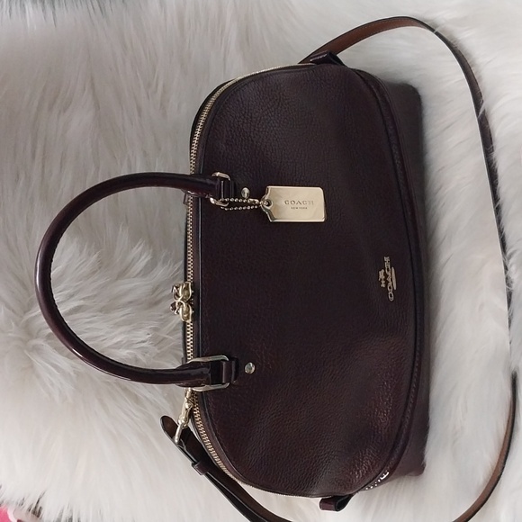 3252 Coach Sierra Satchel in Pebble and Patent Leather, Oxblood/Gold With Wallet - Picture 1 of 16